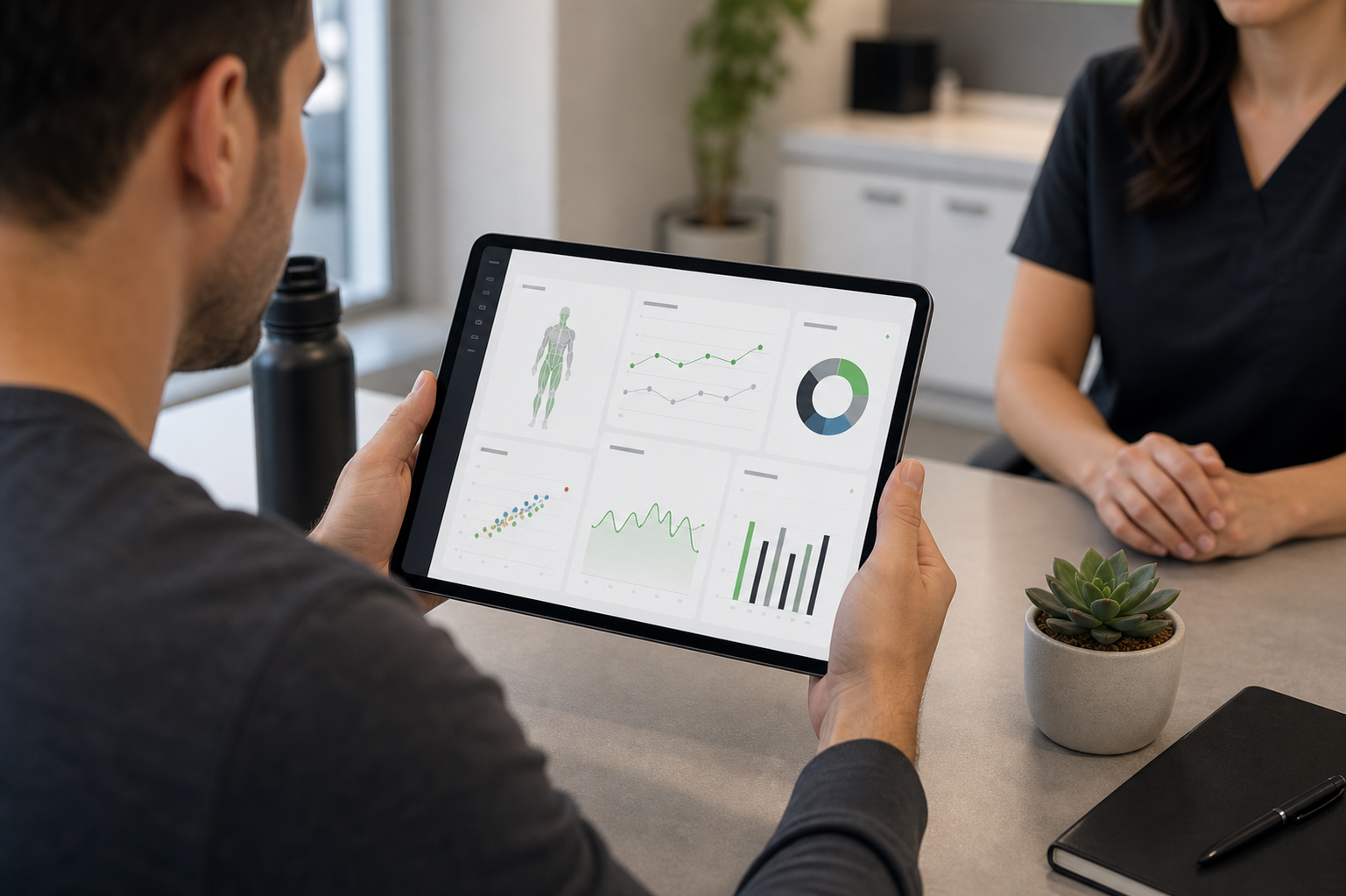 Customer reviewing VitalScan results on a tablet